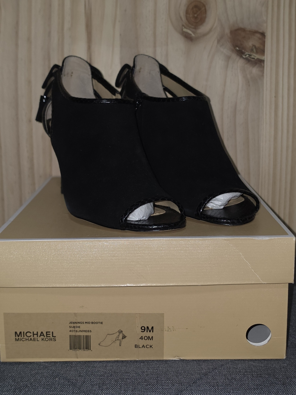 Michael Kors Black Peep-Toe Slingback Mid Heel Booties